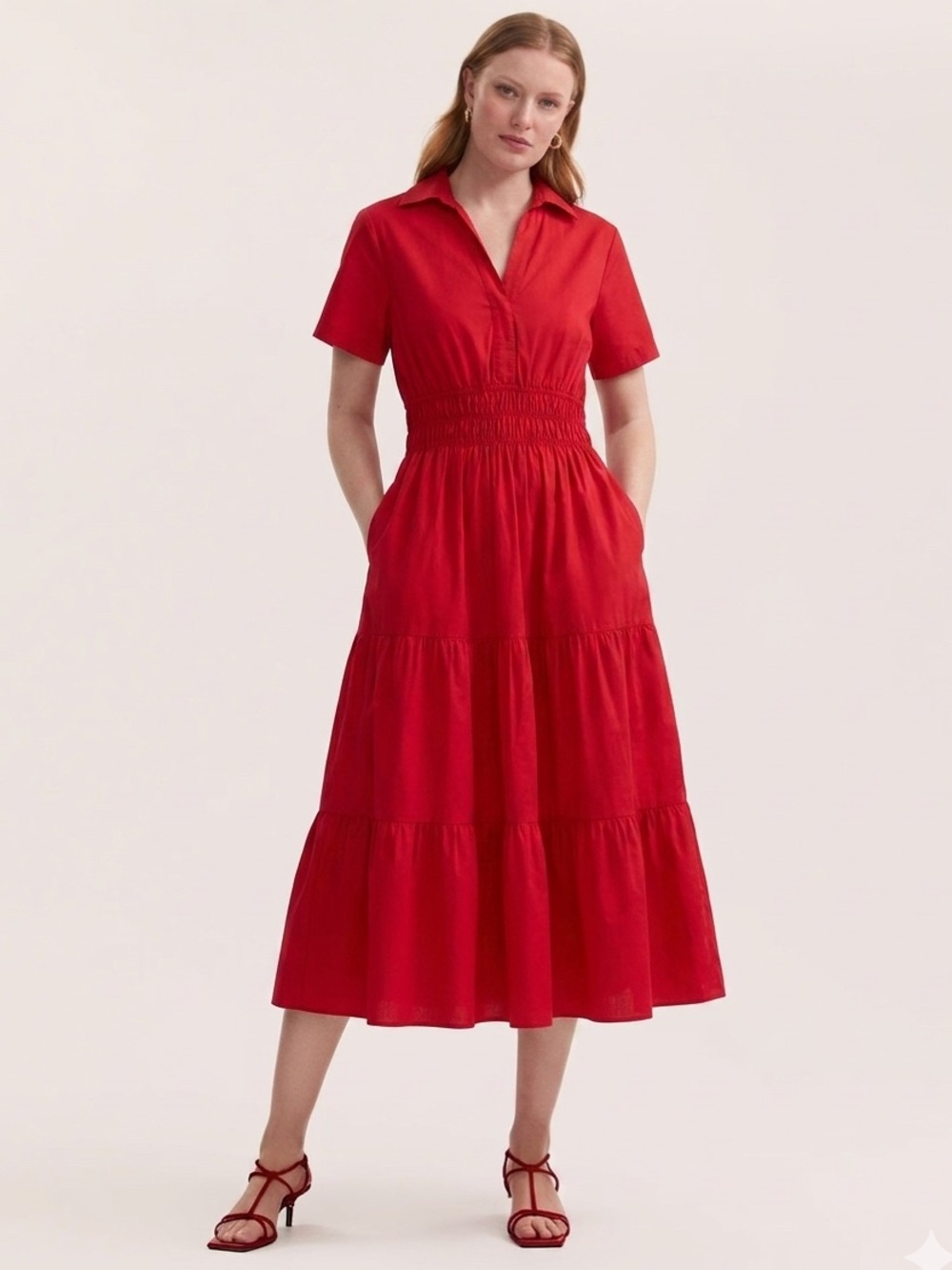 NWT ✨Bellambra  Midi with Smocked Waist Dress -Red